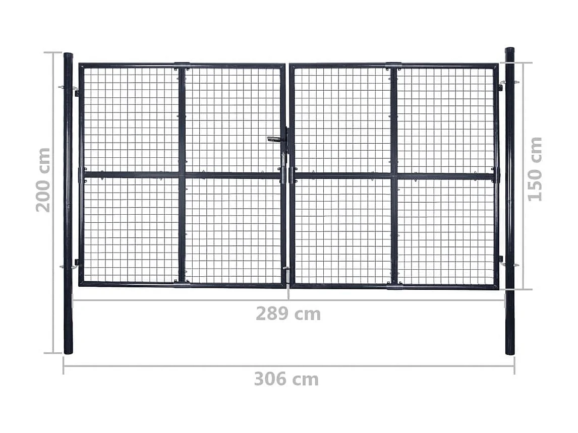 Portão de malha de aço galvanizado 289x150 cm cinza