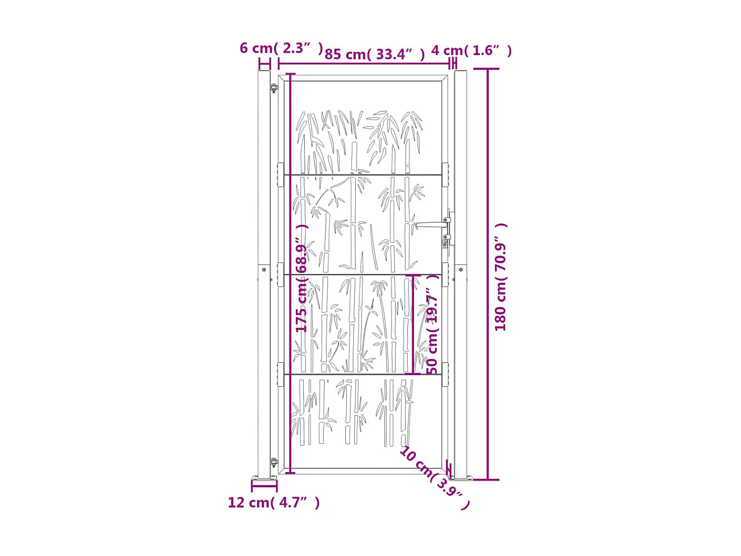 Cancello da giardino antracite 105x180 cm acciaio design bambù