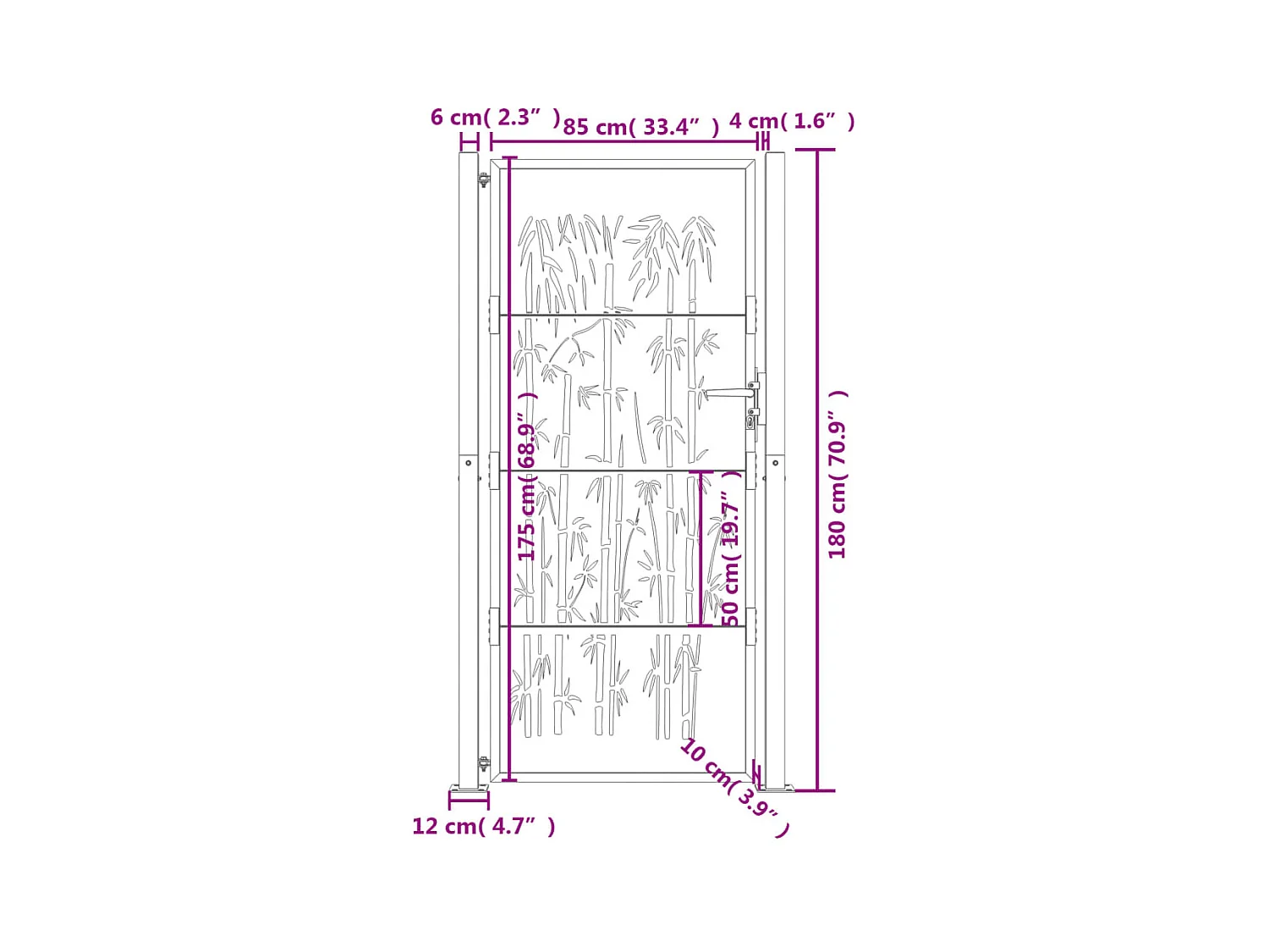 Portail de jardin anthracite 105x180 cm acier design de bambou