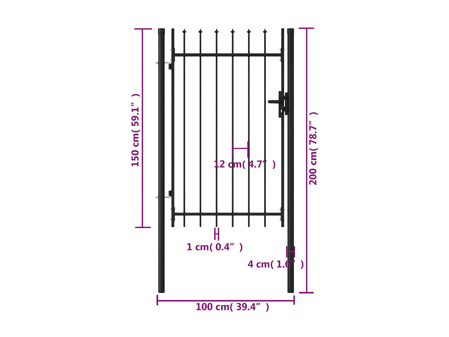 Portillon simple porte avec dessus à pointe Acier 1x1,5 m Noir