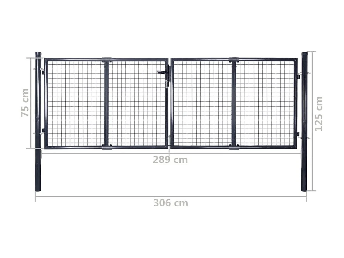 Cancello in rete da giardino Acciaio zincato 289x75 cm Grigio
