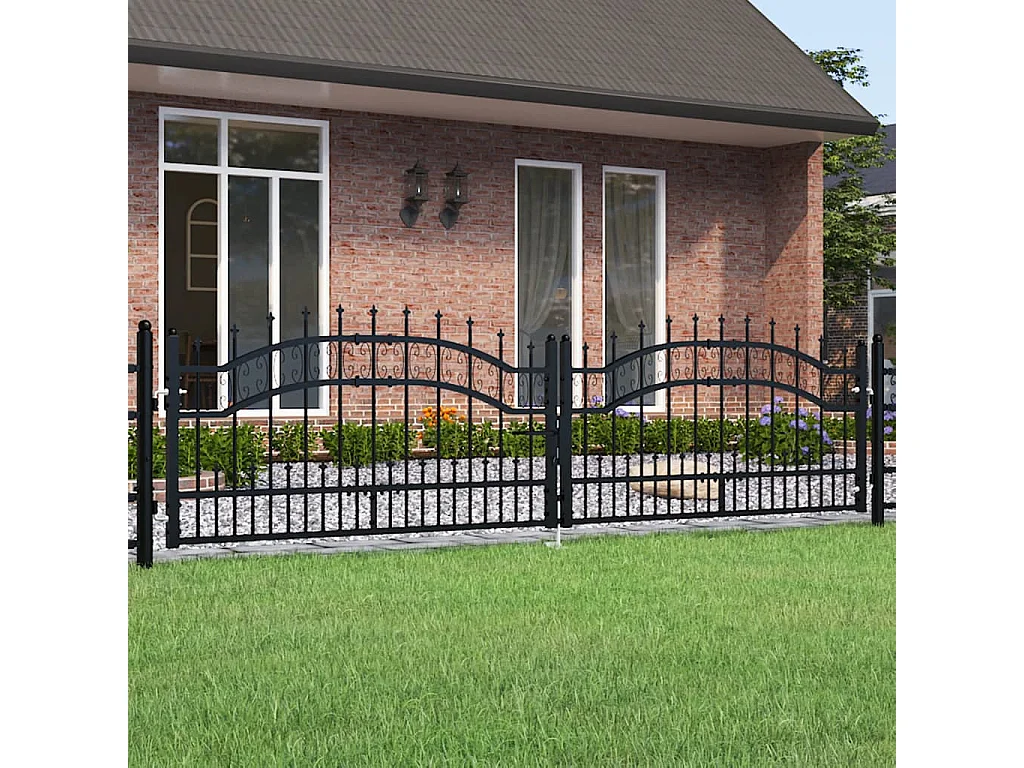 Portail et sommet de lance Noir 305x120 cm Acier enduit poudre