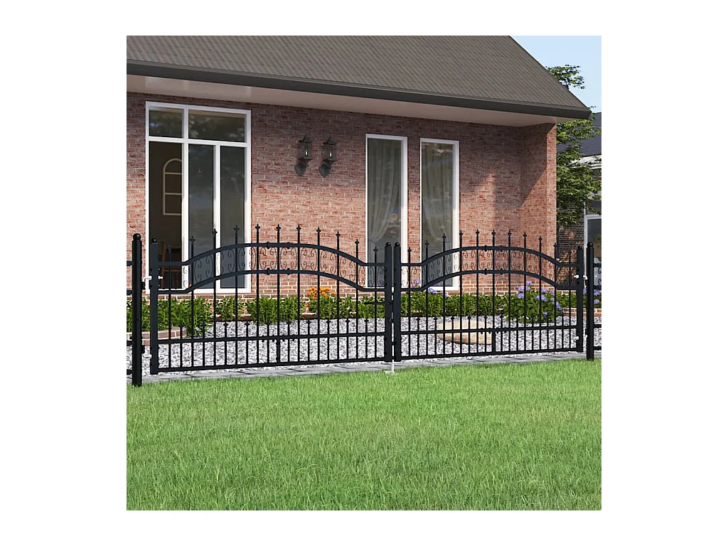 Portail et sommet de lance Noir 305x120 cm Acier enduit poudre