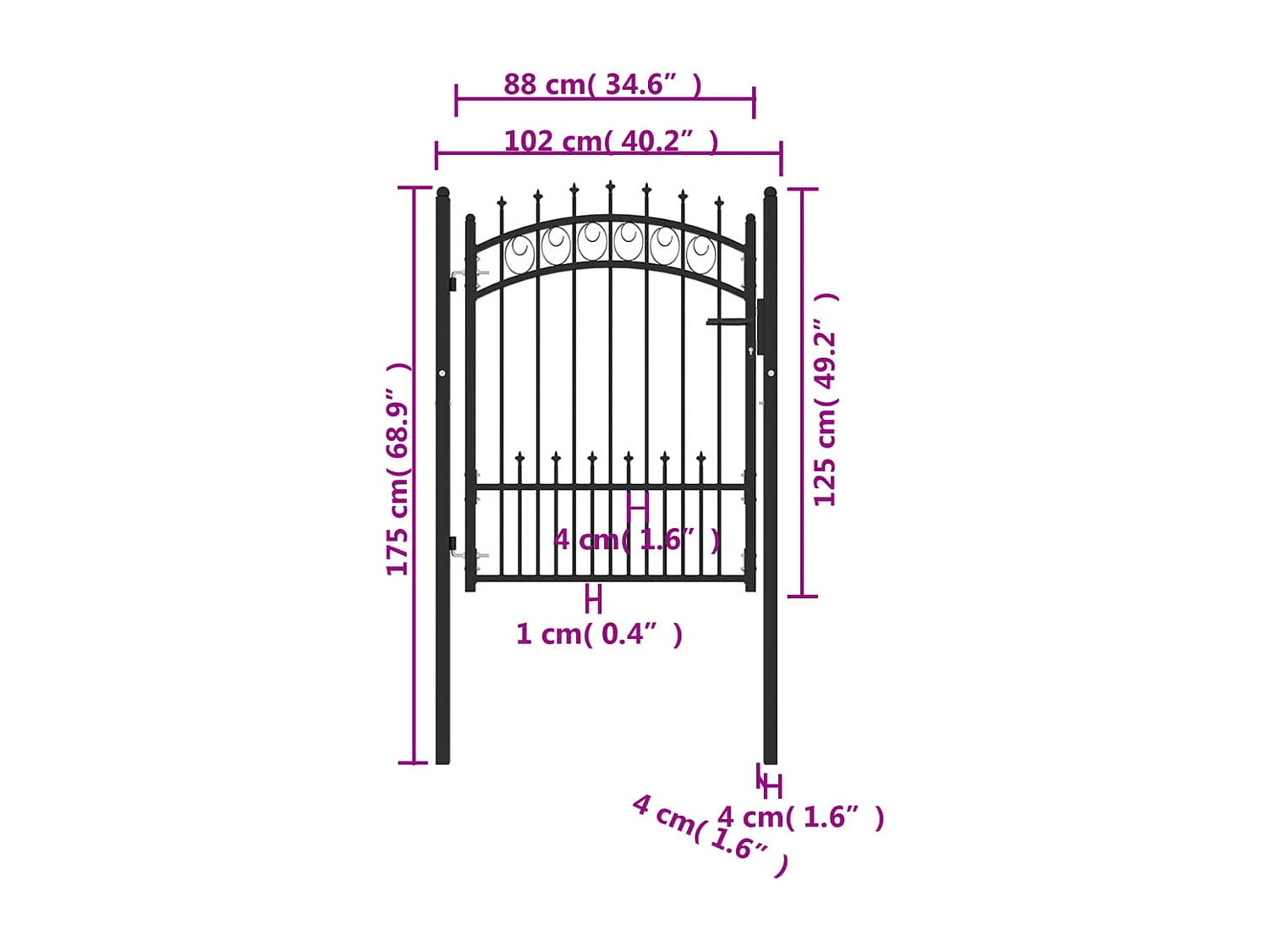 Portão de cerca com espigões Aço 100x125 cm Preto