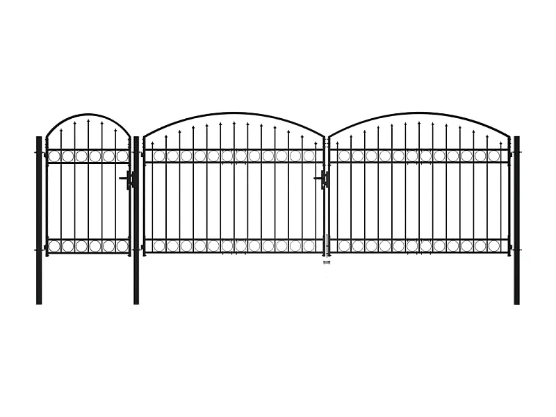 Portão de cerca de jardim com topo arqueado de aço 2x5m preto