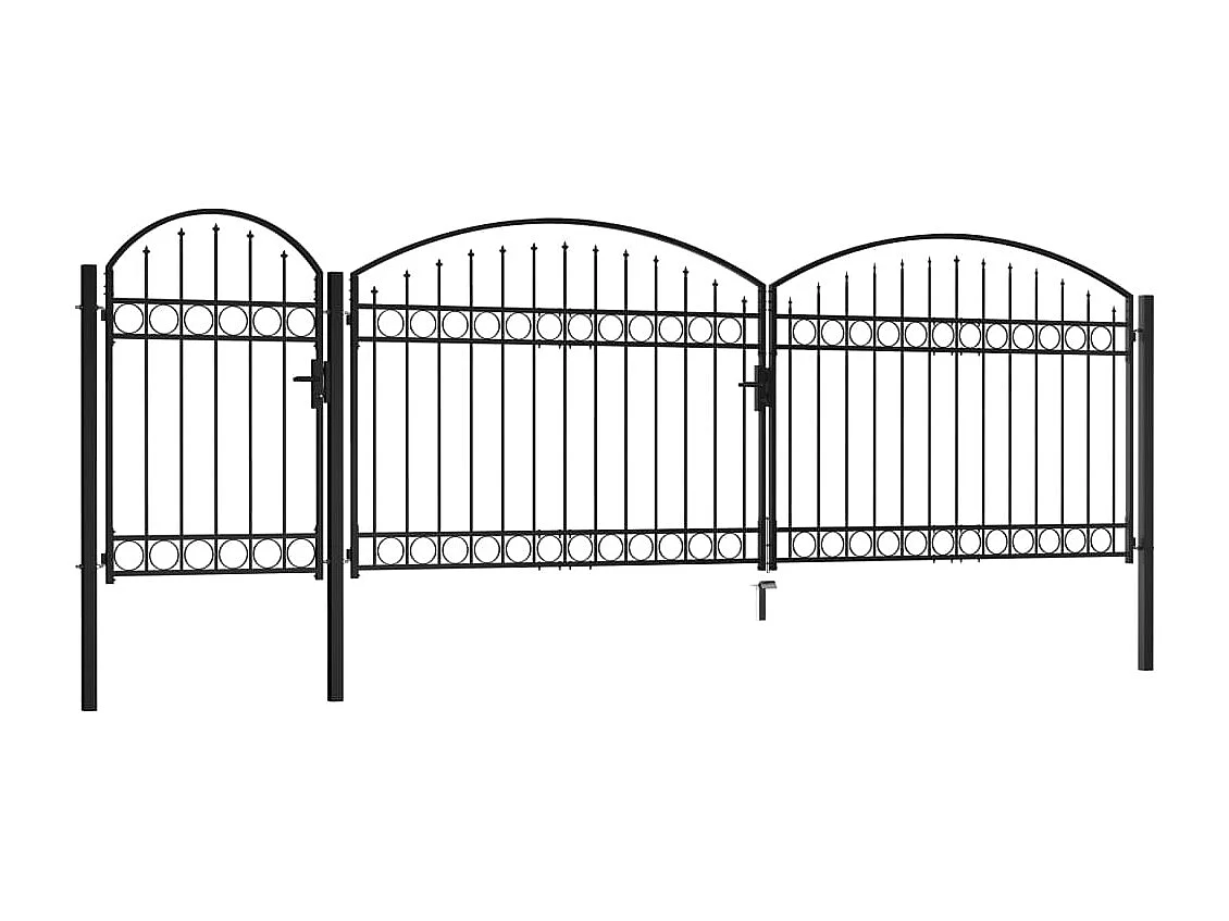 Portão de cerca de jardim com topo arqueado de aço 2x5m preto