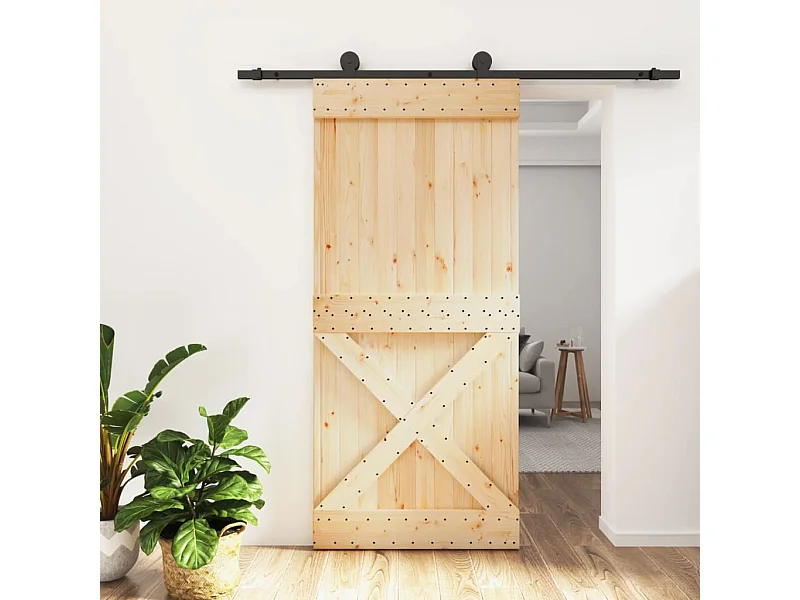 Kit porta scorrevole e ferramenta 95x210 cm pino massello