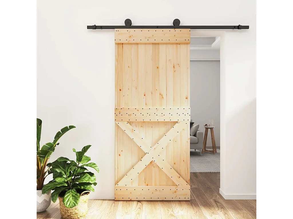 Porte coulissante et kit de quincaillerie 95x210 cm pin massif