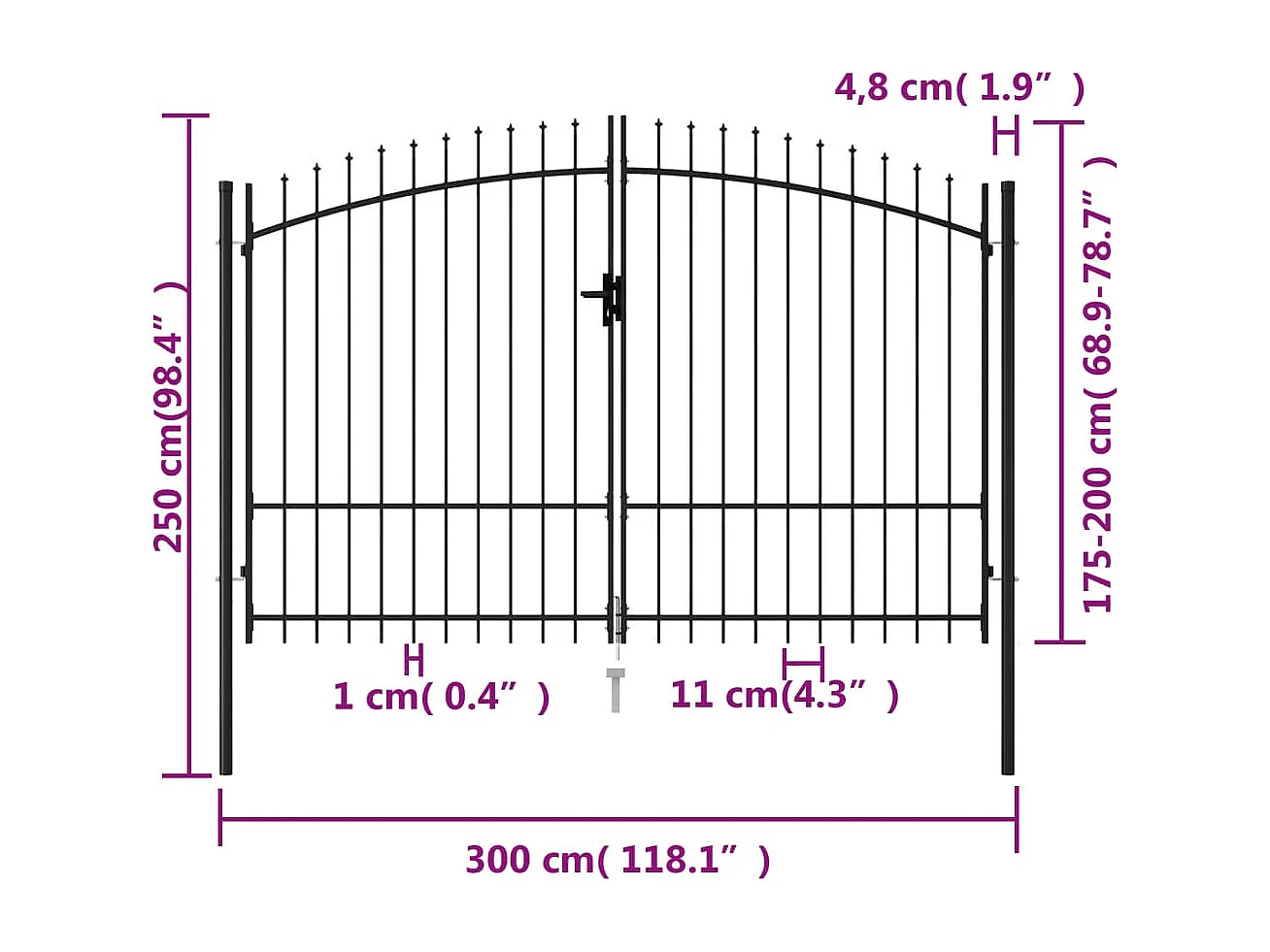Portão duplo com topo pontiagudo Aço 3x2 m Preto