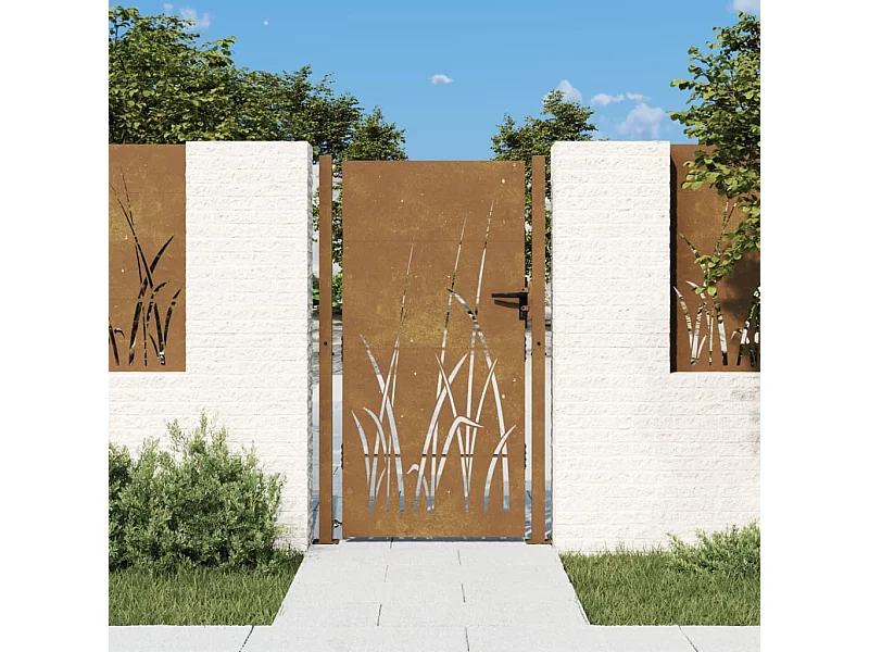 Portail de jardin 105x205 cm acier corten conception d'herbe