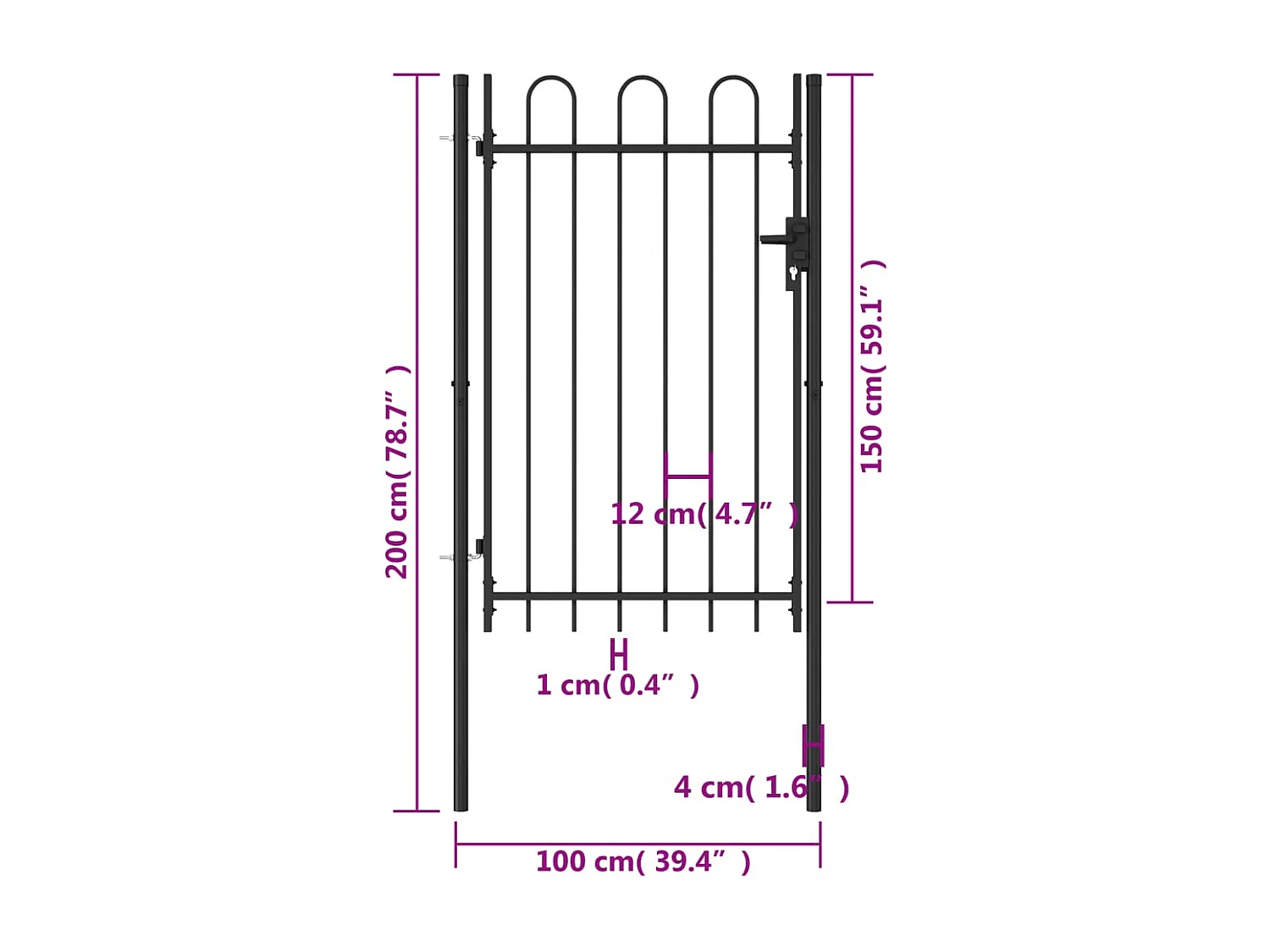 Cancello ad anta singola con parte superiore arcuata Acciaio 1x1,5 m Nero