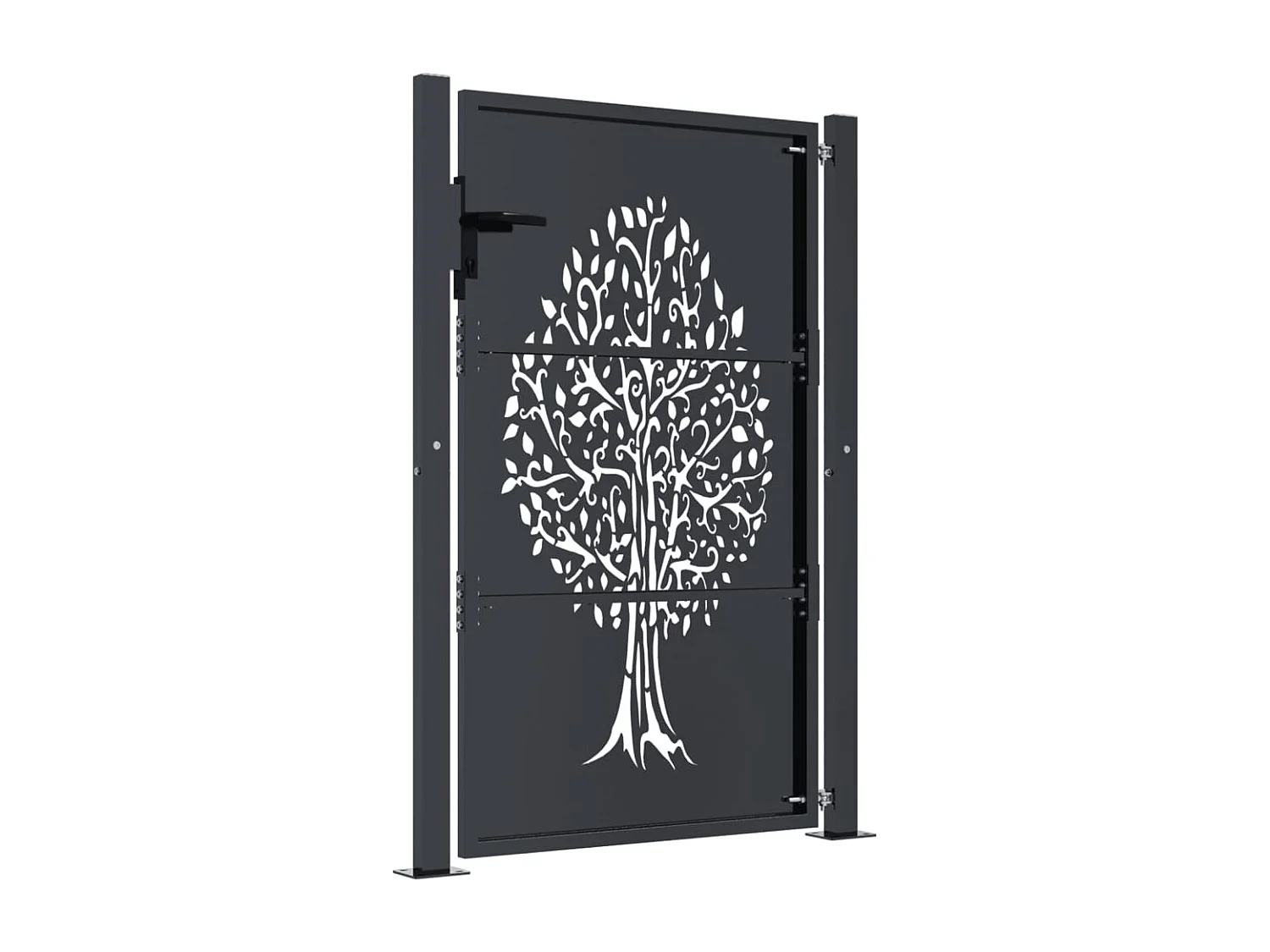 Cancello da giardino antracite 105x130cm acciaio disegno albero