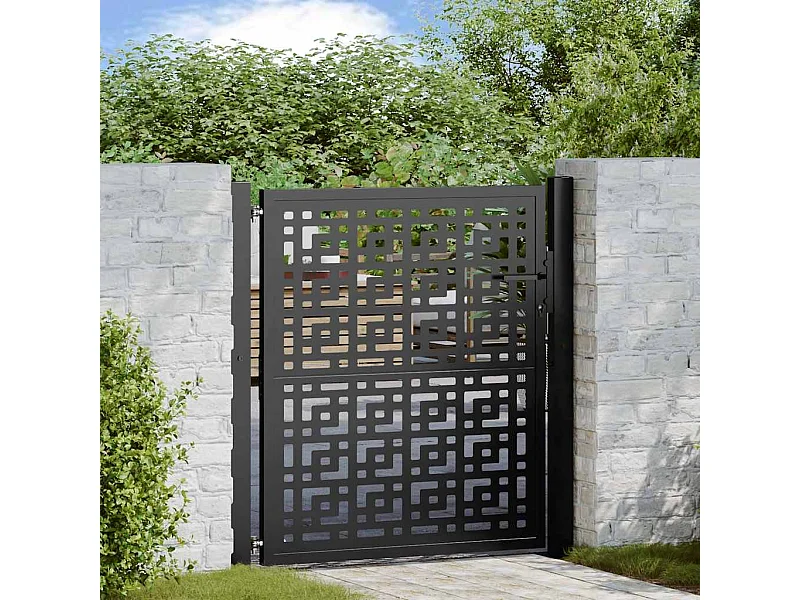 Puerta de jardín negra 105x106 cm diseño cruz de acero