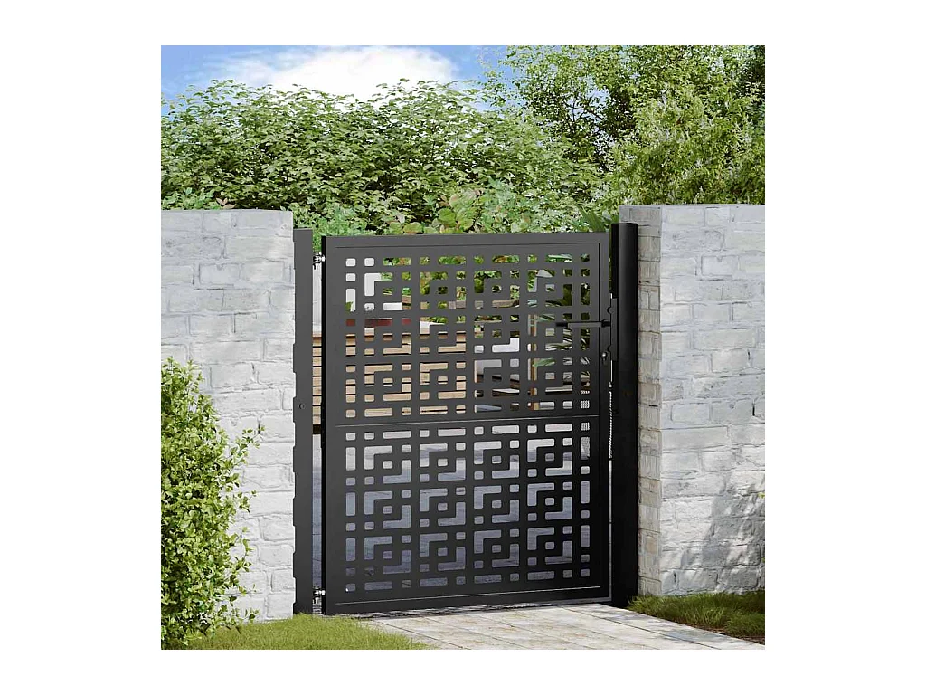 Portail de jardin noir 105x106 cm acier conception croisée