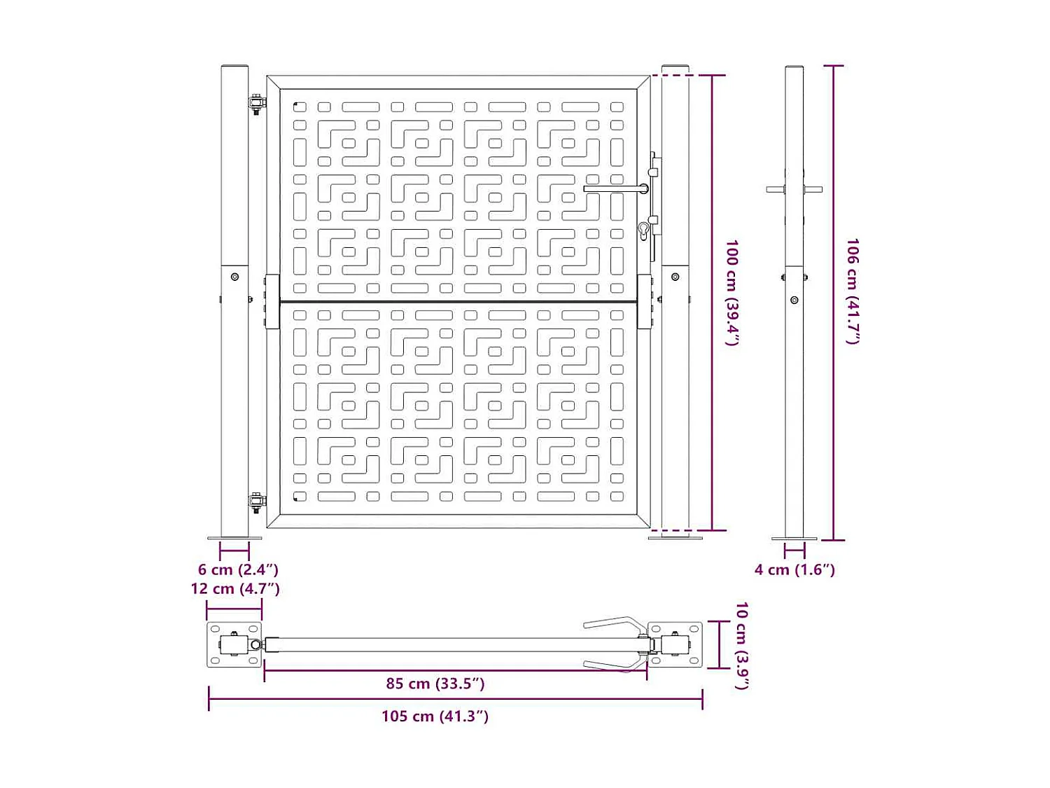 Cancello da giardino nero 105x106 cm in acciaio con motivo a croce