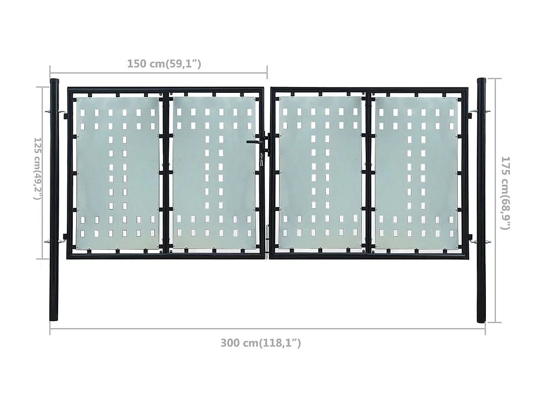 Portail simple de cl?ture Noir 300x175 cm