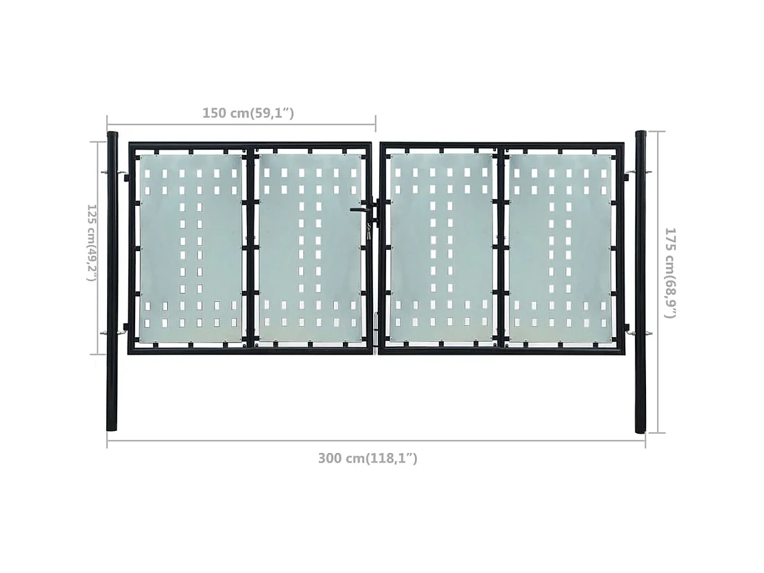Portail simple de cl?ture Noir 300x175 cm