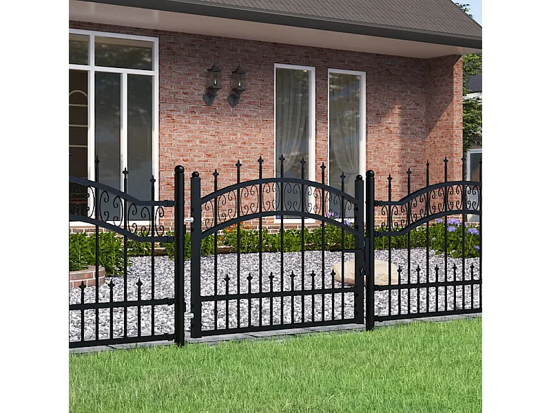 Portal e ponta de lança Preto 103x120 cm Aço com pintura eletrostática