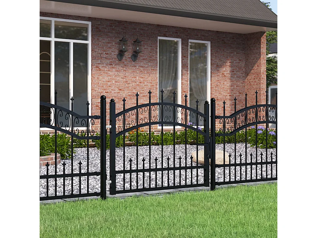 Portal e ponta de lança Preto 103x120 cm Aço com pintura eletrostática