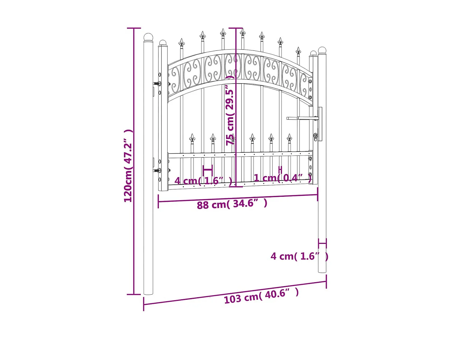 Portal e ponta de lança Preto 103x120 cm Aço com pintura eletrostática