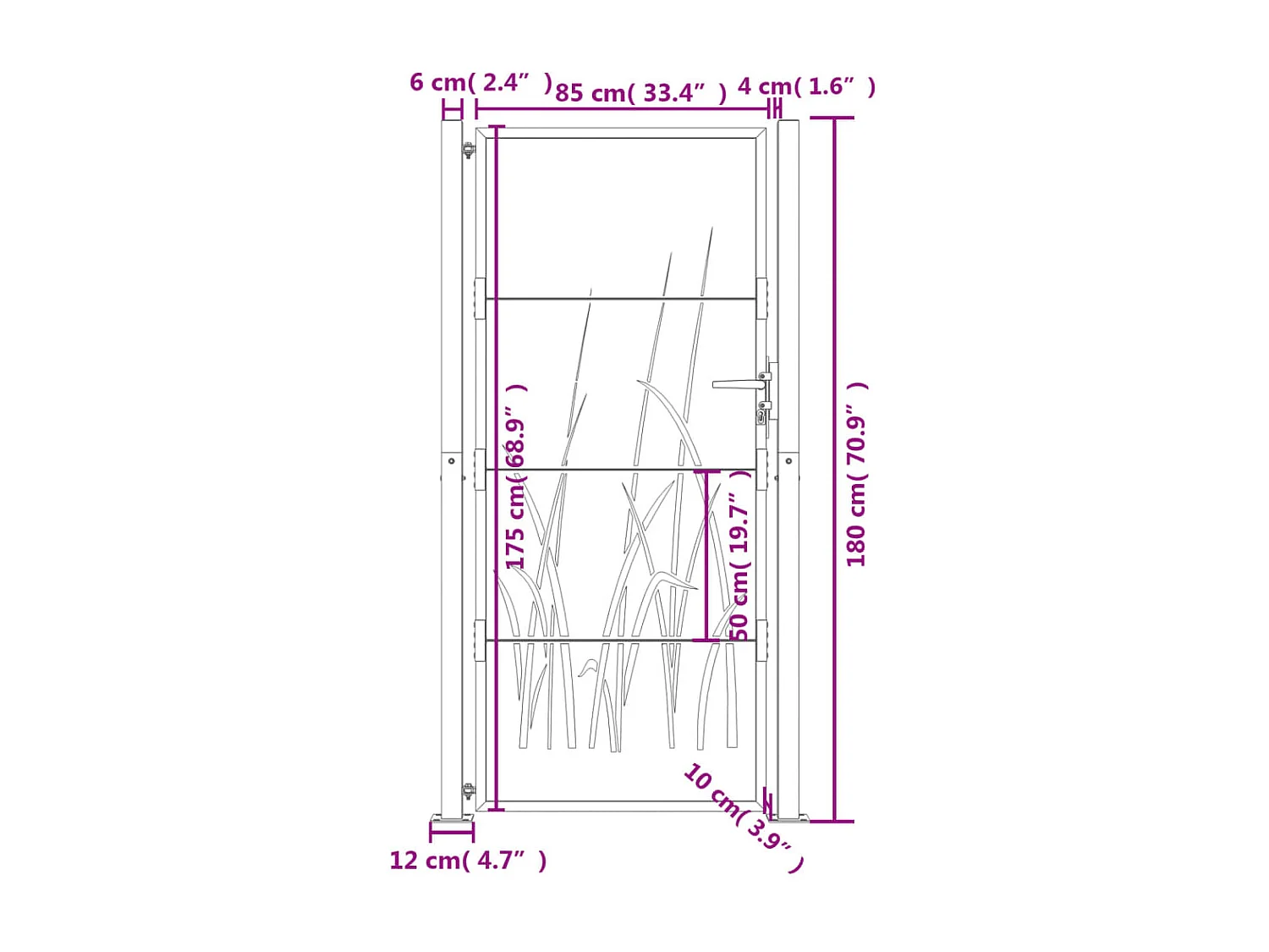 Portail de jardin anthracite 105x180cm acier conception d'herbe
