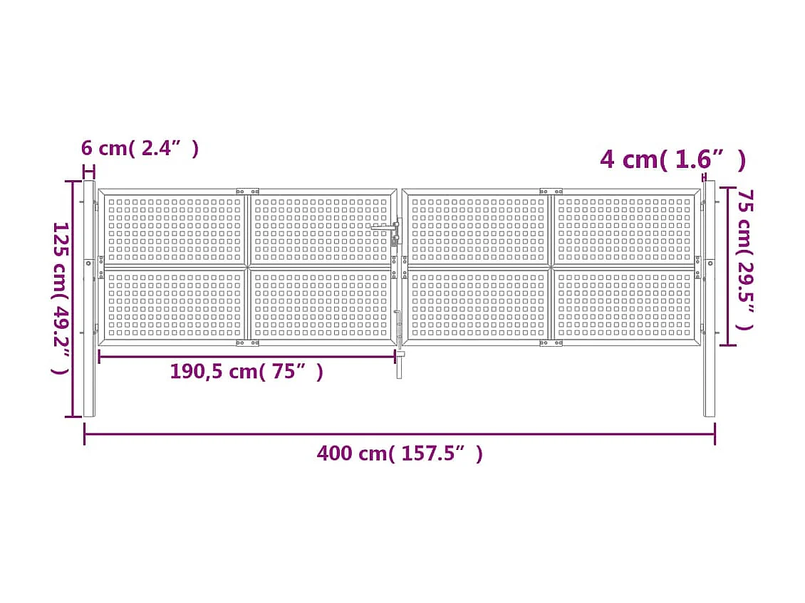 Portail de jardin anthracite 400x125 cm acier