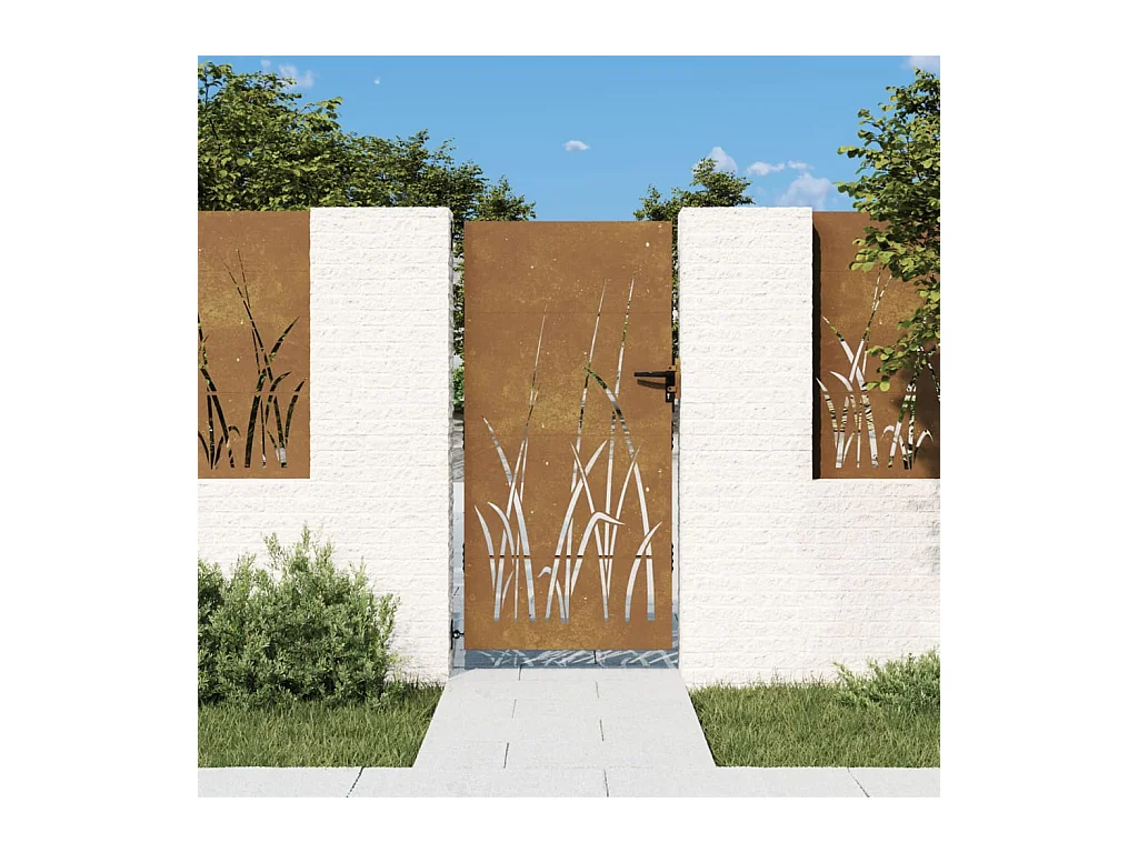 Portail de jardin 85x200 cm acier corten conception d'herbe