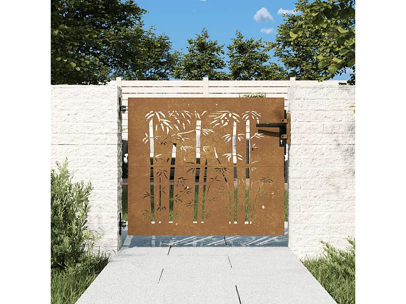 Puerta de jardín 85x100 cm acero corten diseño bambú