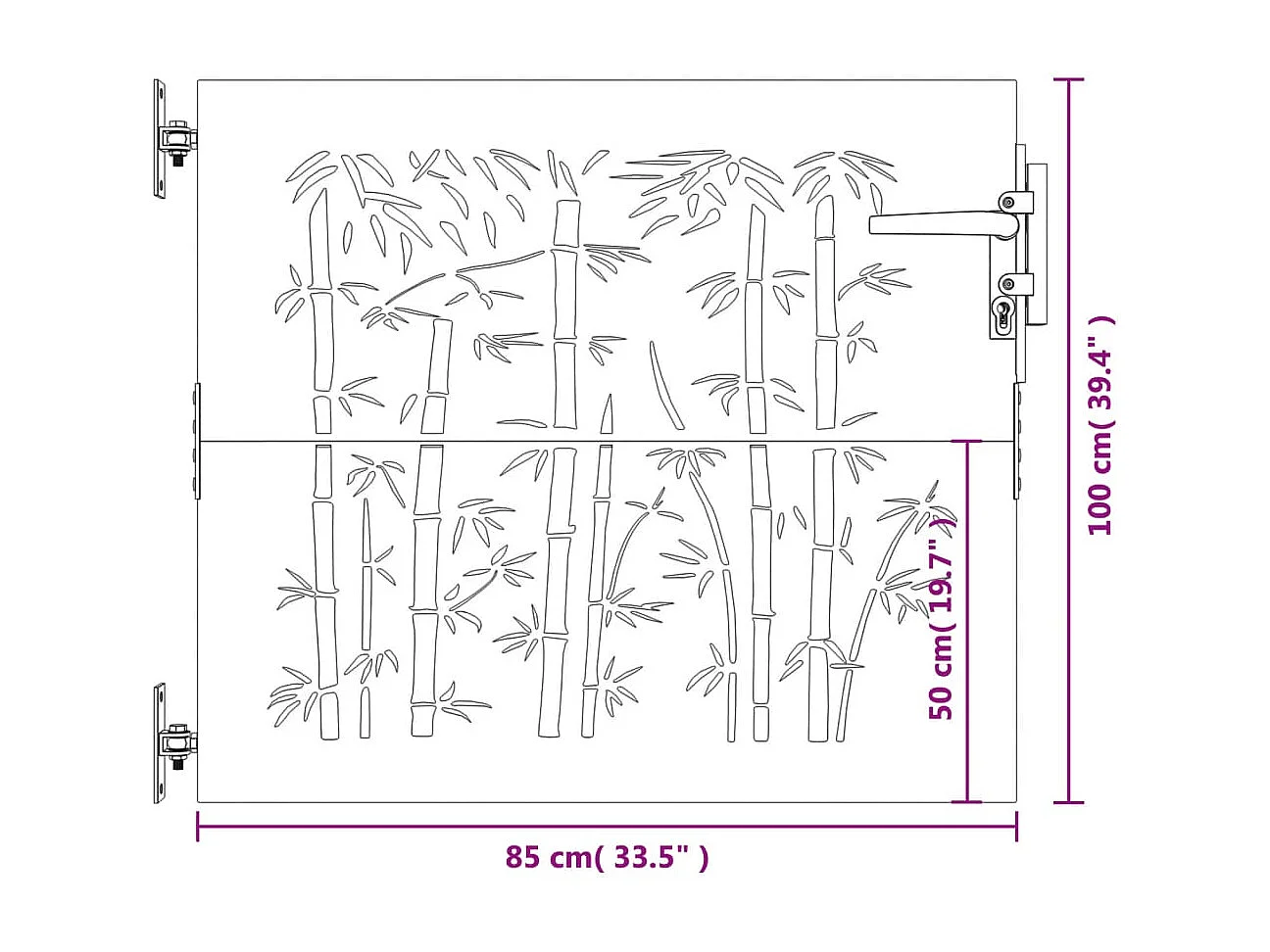 Portail de jardin 85x100 cm acier corten design de bambou