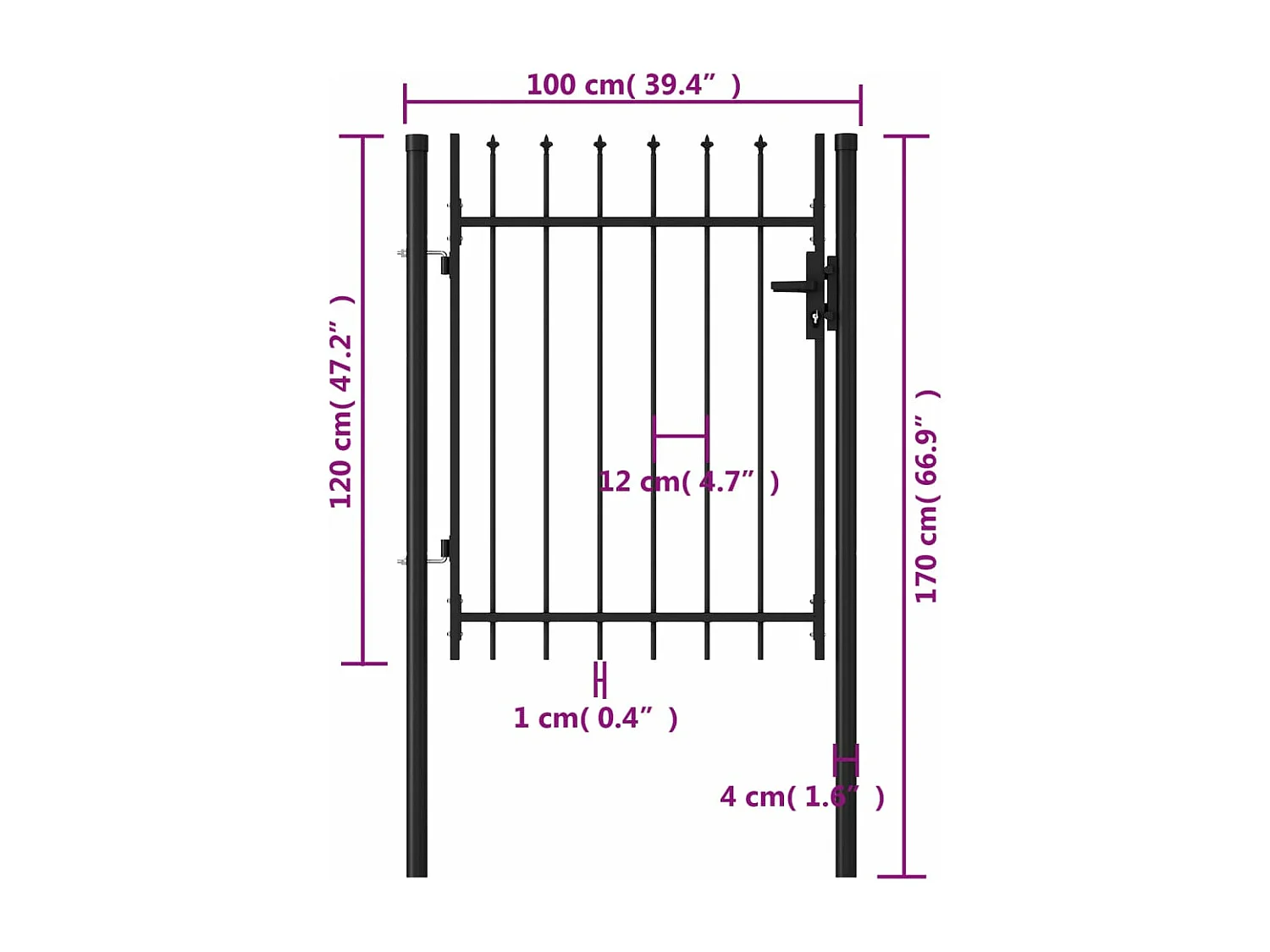 Einzeltor mit Spitzspitze Stahl 1x1,2 m Schwarz