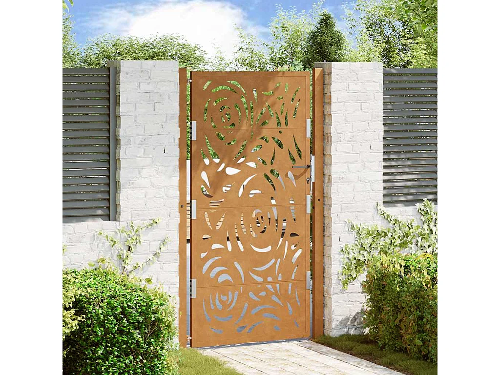 Porte de jardin acier résistant aux intempéries design flamme