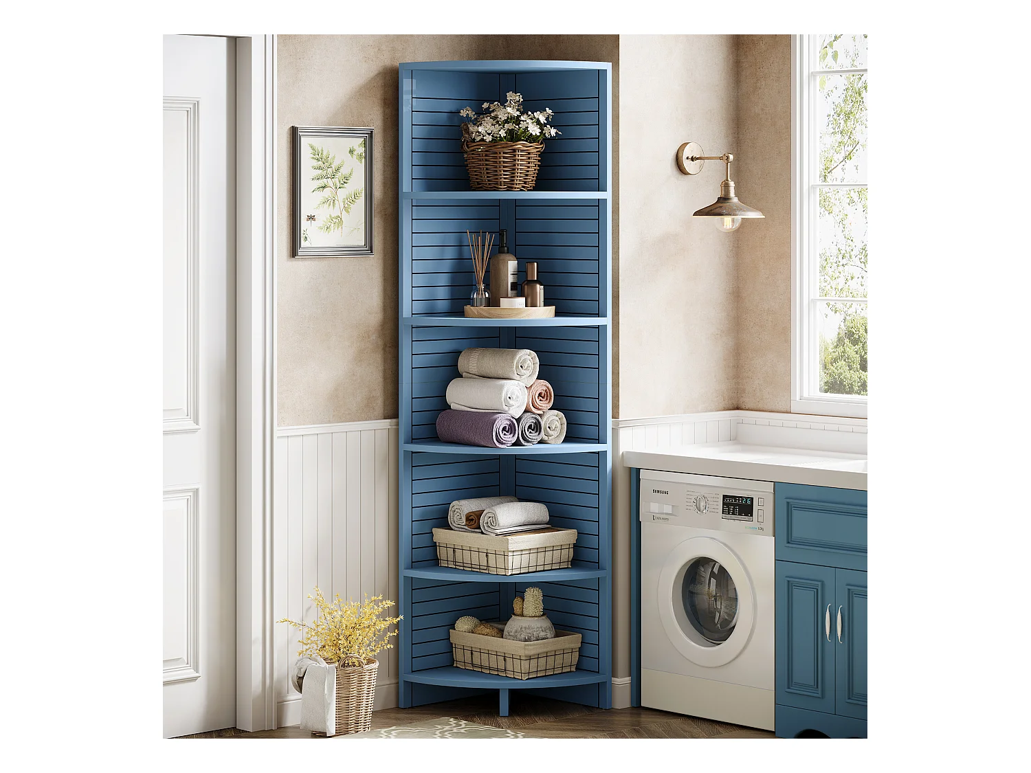 bibliothèque d'angle étroite, Étagère d'angle à 5 niveaux, 180 cm de haut, étagère d'angle autonome pour salon, chambre à coucher, salle de bain