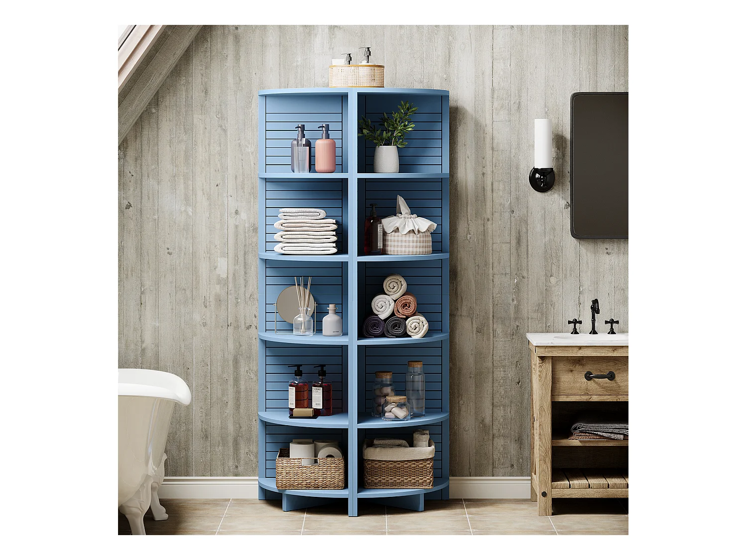 bibliothèque d'angle étroite, Étagère d'angle à 5 niveaux, 180 cm de haut, étagère d'angle autonome pour salon, chambre à coucher, salle de bain