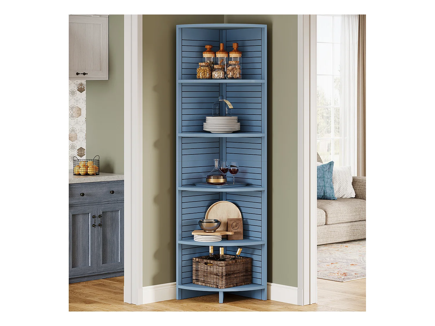 Spitzwinkelbibliothek, 5-fachige Etagere, 180 cm hoch, eigenständige Etagere für Wohnzimmer, Schlafzimmer, Bad