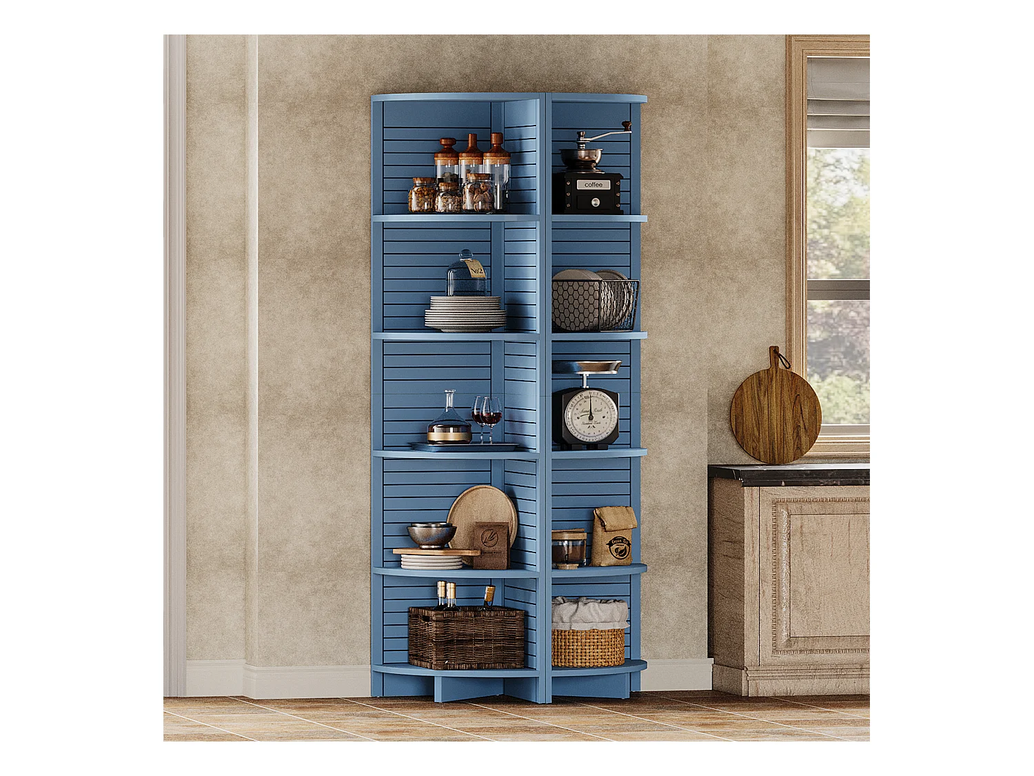 Spitzwinkelbibliothek, 5-fachige Etagere, 180 cm hoch, eigenständige Etagere für Wohnzimmer, Schlafzimmer, Bad