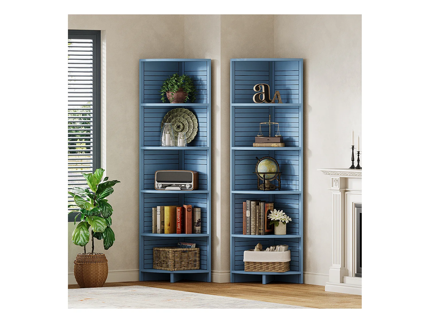Spitzwinkelbibliothek, 5-fachige Etagere, 180 cm hoch, eigenständige Etagere für Wohnzimmer, Schlafzimmer, Bad
