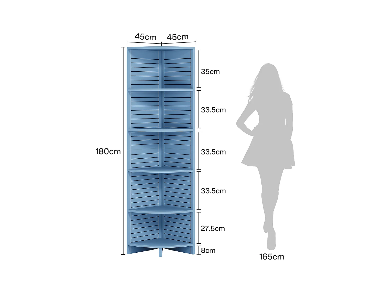 Spitzwinkelbibliothek, 5-fachige Etagere, 180 cm hoch, eigenständige Etagere für Wohnzimmer, Schlafzimmer, Bad