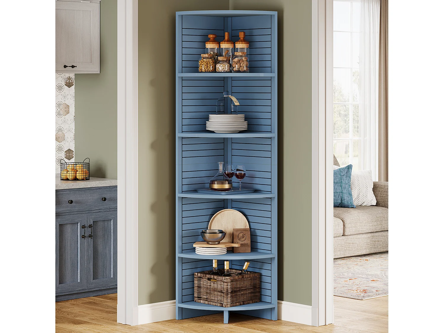 bibliothèque d'angle étroite, Étagère d'angle à 5 niveaux, 180 cm de haut, étagère d'angle autonome pour salon, chambre à coucher, salle de bain