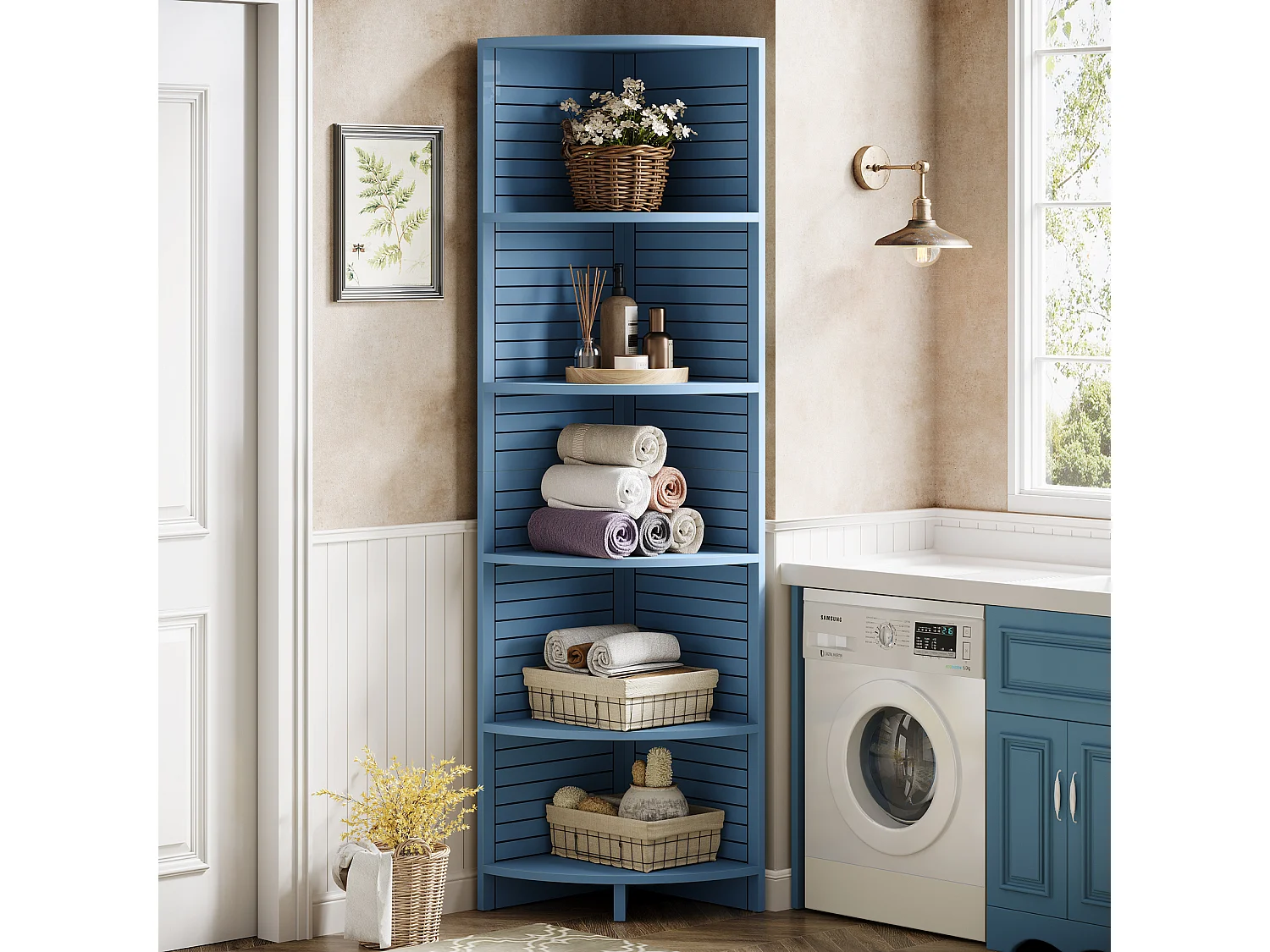 bibliothèque d'angle étroite, Étagère d'angle à 5 niveaux, 180 cm de haut, étagère d'angle autonome pour salon, chambre à coucher, salle de bain