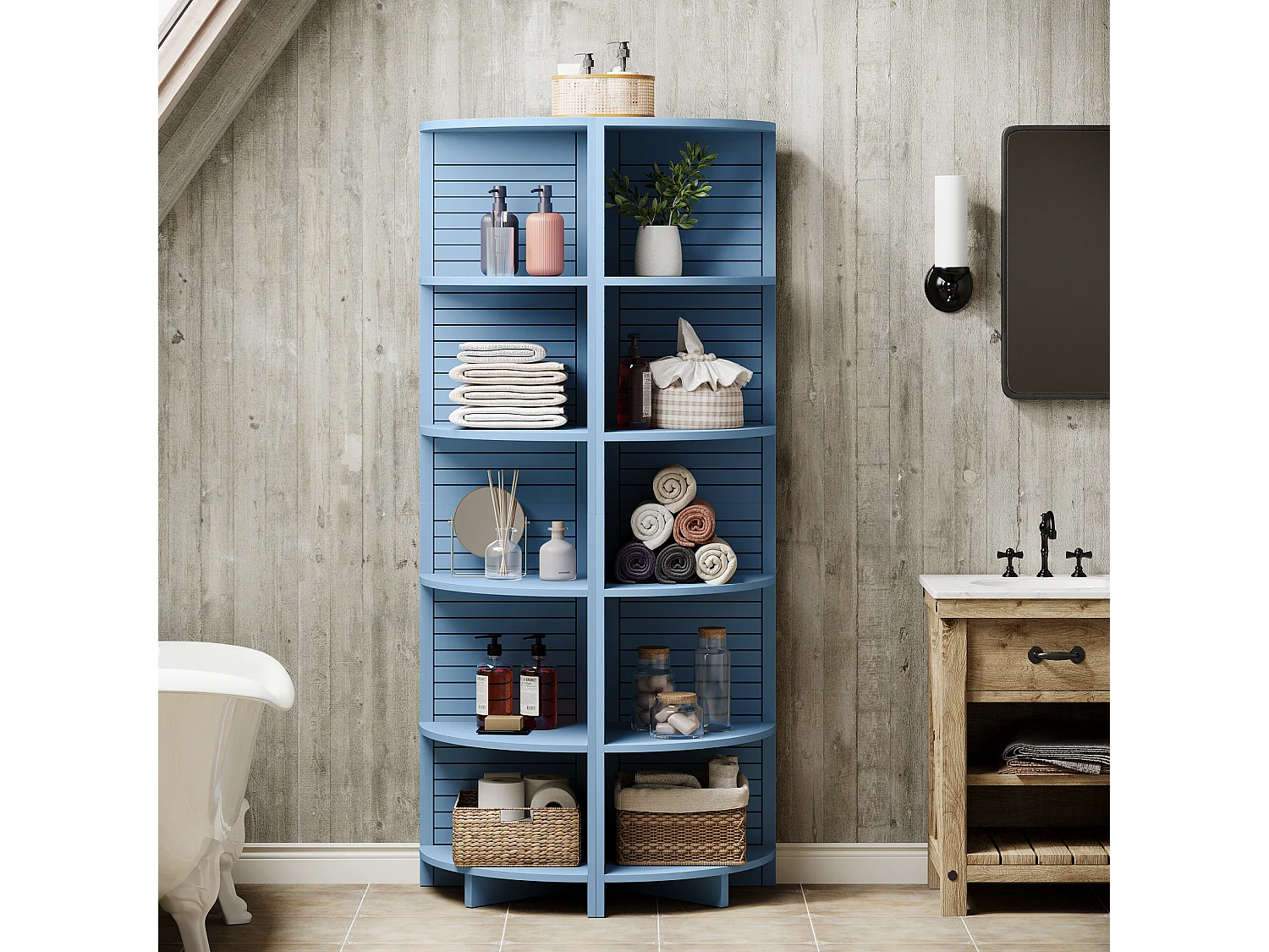 bibliothèque d'angle étroite, Étagère d'angle à 5 niveaux, 180 cm de haut, étagère d'angle autonome pour salon, chambre à coucher, salle de bain