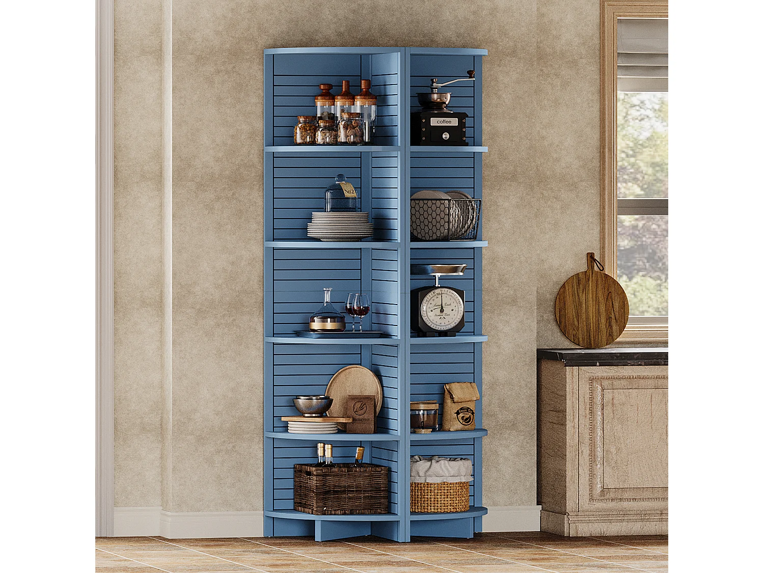 bibliothèque d'angle étroite, Étagère d'angle à 5 niveaux, 180 cm de haut, étagère d'angle autonome pour salon, chambre à coucher, salle de bain