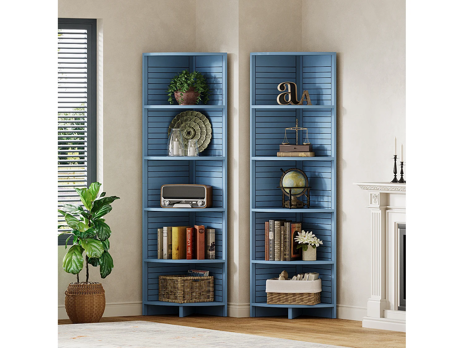 bibliothèque d'angle étroite, Étagère d'angle à 5 niveaux, 180 cm de haut, étagère d'angle autonome pour salon, chambre à coucher, salle de bain