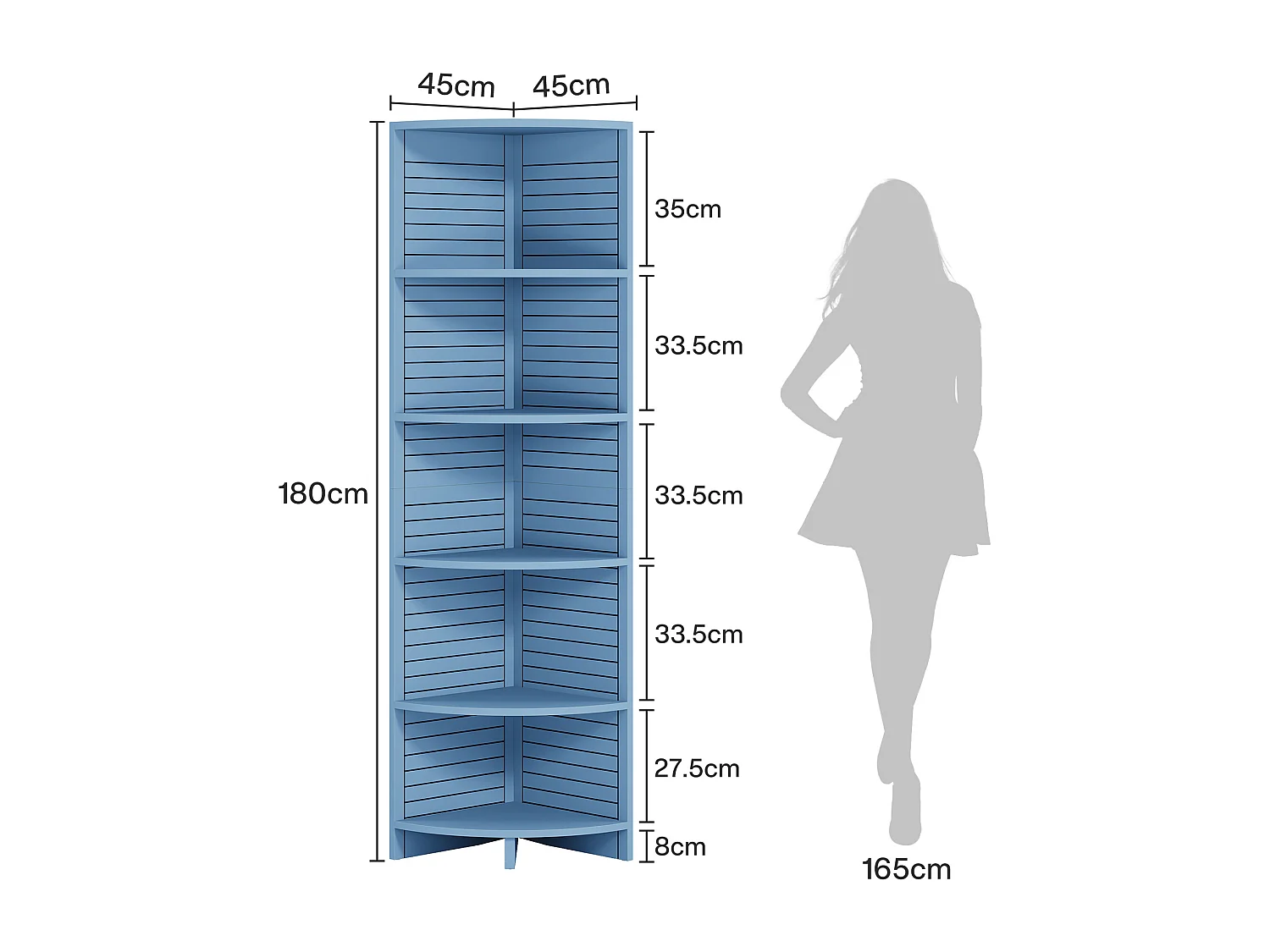 bibliothèque d'angle étroite, Étagère d'angle à 5 niveaux, 180 cm de haut, étagère d'angle autonome pour salon, chambre à coucher, salle de bain