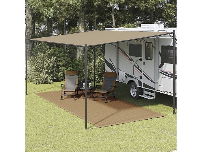Juroupi Tappeto Da Tenda 250x500 Cm Marrone, Tappetino Campeggio In HDPE Con Occhielli E Resistente Alle Intemperie