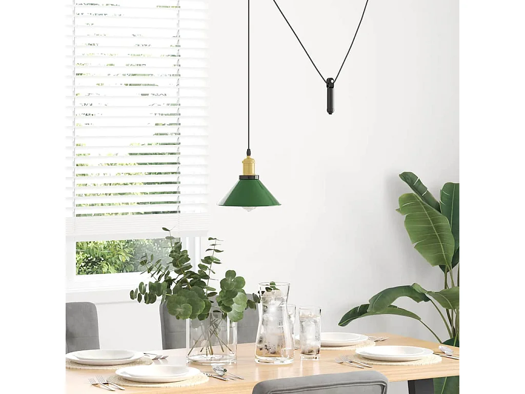 Höhenverstellbare Hängelampe E27 Grün glänzend? 22cm Metall