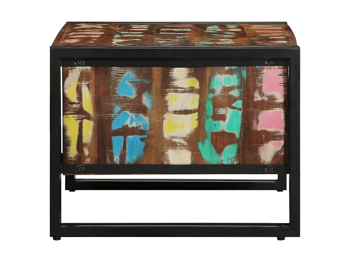 Table basse multicolore 70x50x38 cm bois de récupération massif