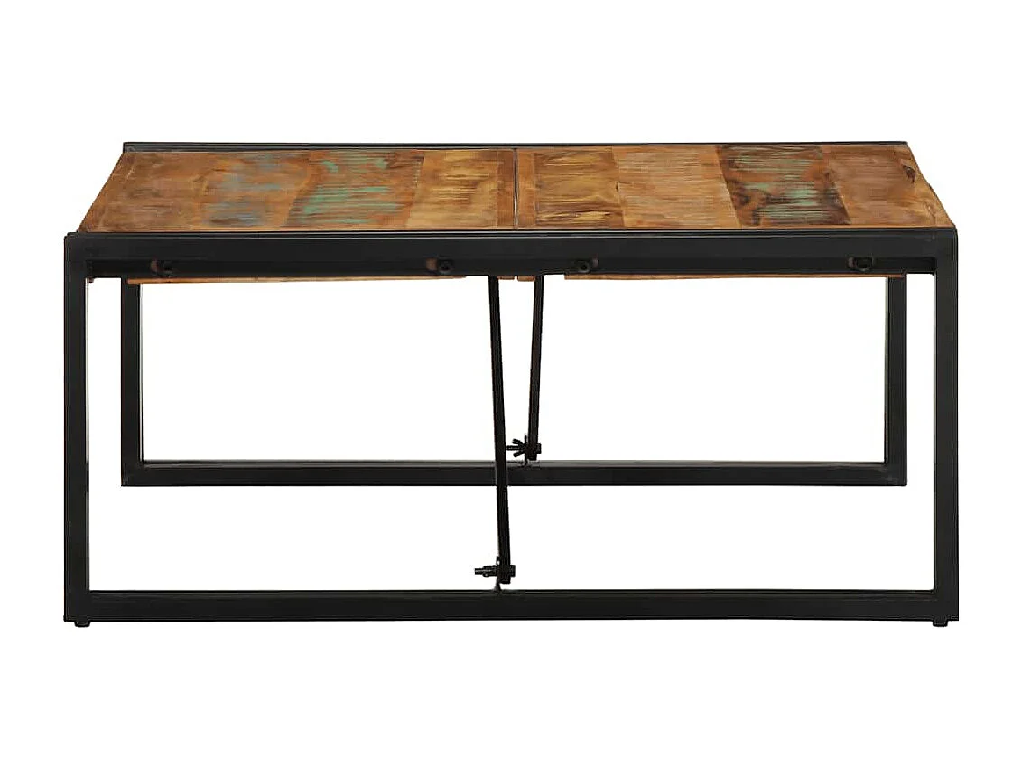 Table basse multicolore 80x80x35 cm bois de récupération massif