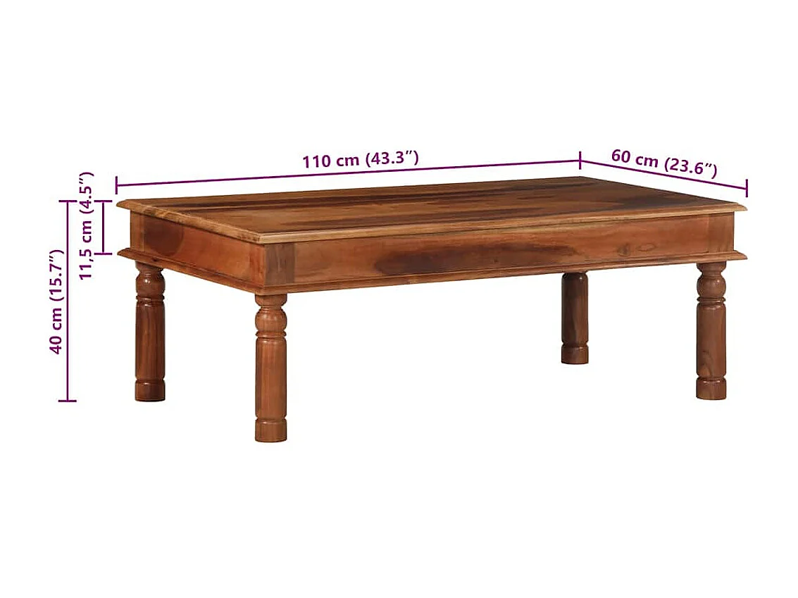 Mesa de centro 110x60x40 cm madera maciza de acacia