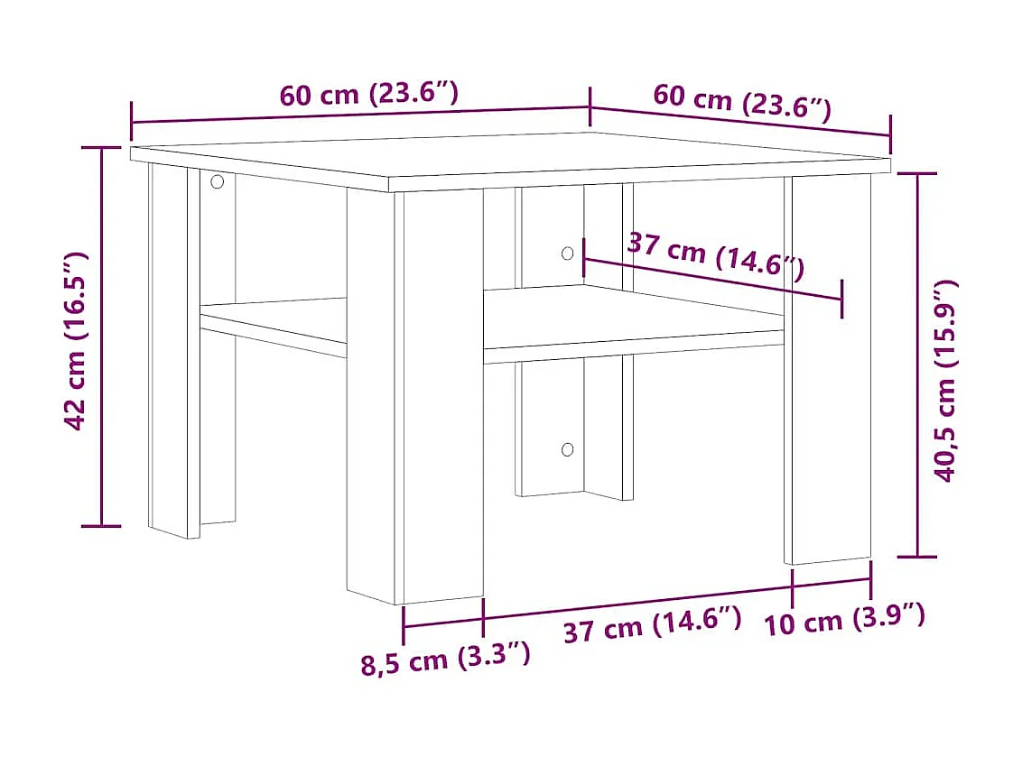 Mesa de centro feita à mão em carvalho 60x60x42cm madeira de engenharia