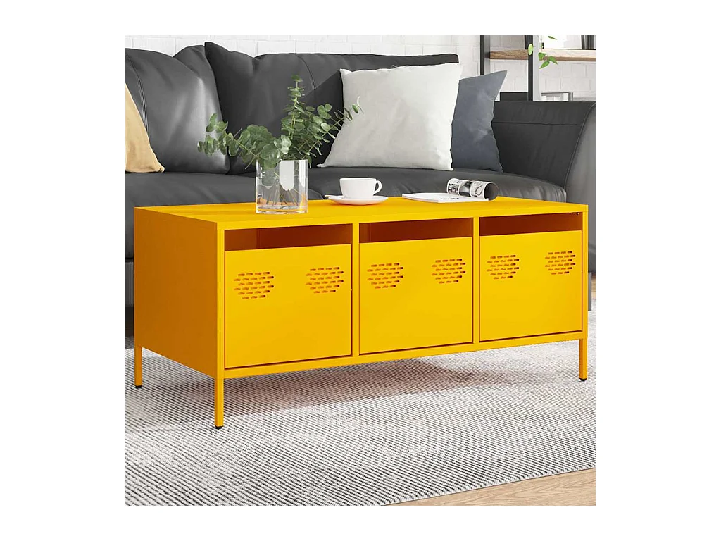 Table basse jaune moutarde 101,5x50x43,5cm acier laminé à froid